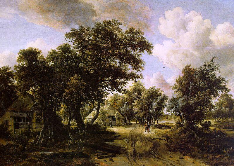 Meindert Hobbema Cottages Beside a Track Through a Wood oil painting image